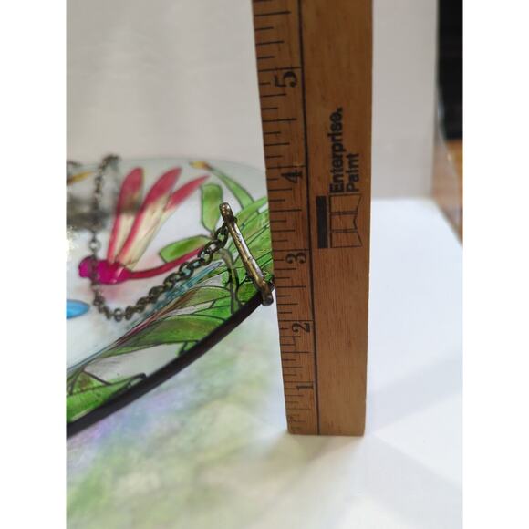 Hanging Glass Bird Bath With Painted Dragonflies - Picture 9 of 9